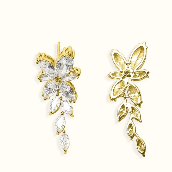 Azazie FLORAL LEAF RHINESTONE DROP EARRINGS - Picture 3 of 4